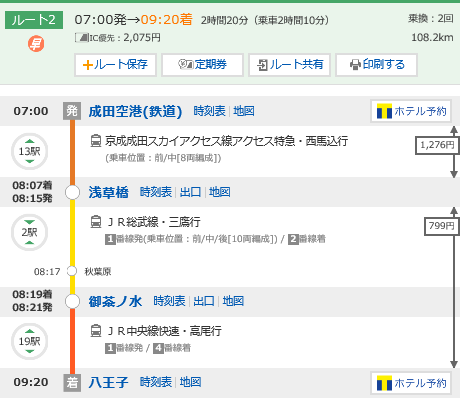 成田空港から八王子へのアクセス